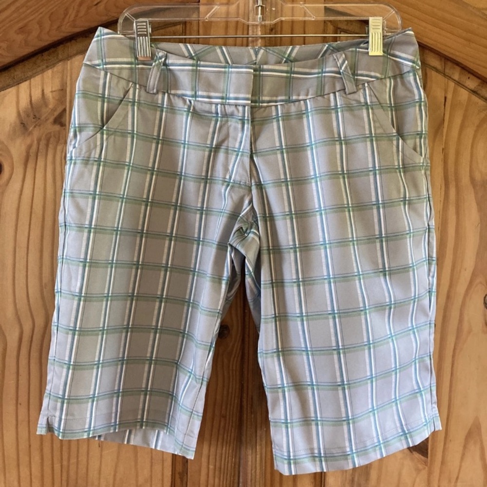 Adidas Golf Stretch gray green blue plaid shorts size 6 NWT